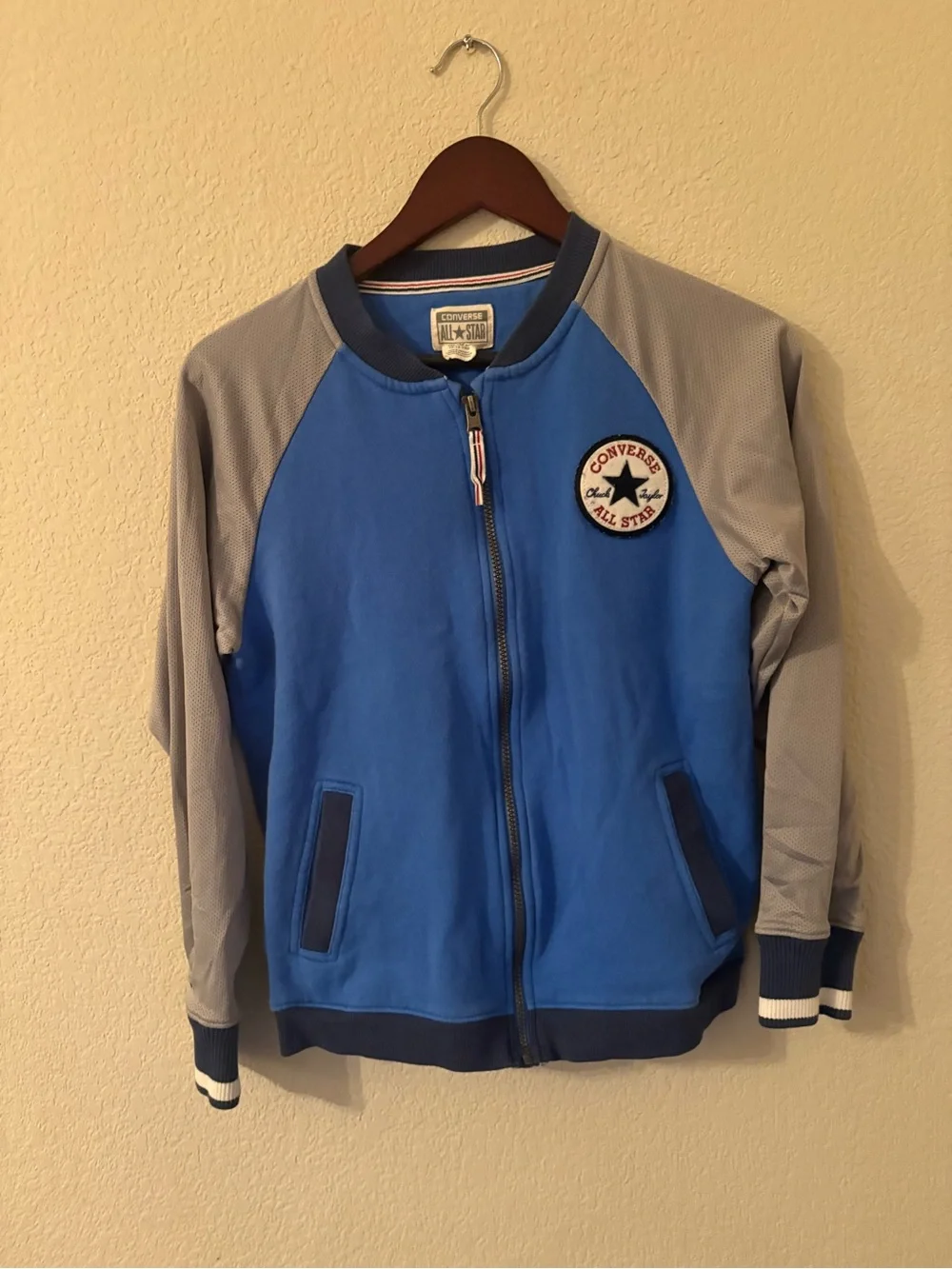 Converse All Star Blue Gray Zip Up Bomber Jacket Youth Large 12-13